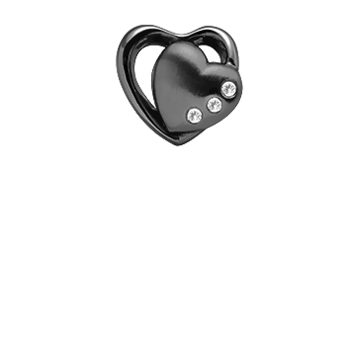 Christina Hearts 2-tone charm – sort sølv, 6 mm til Classic læderarmbånd